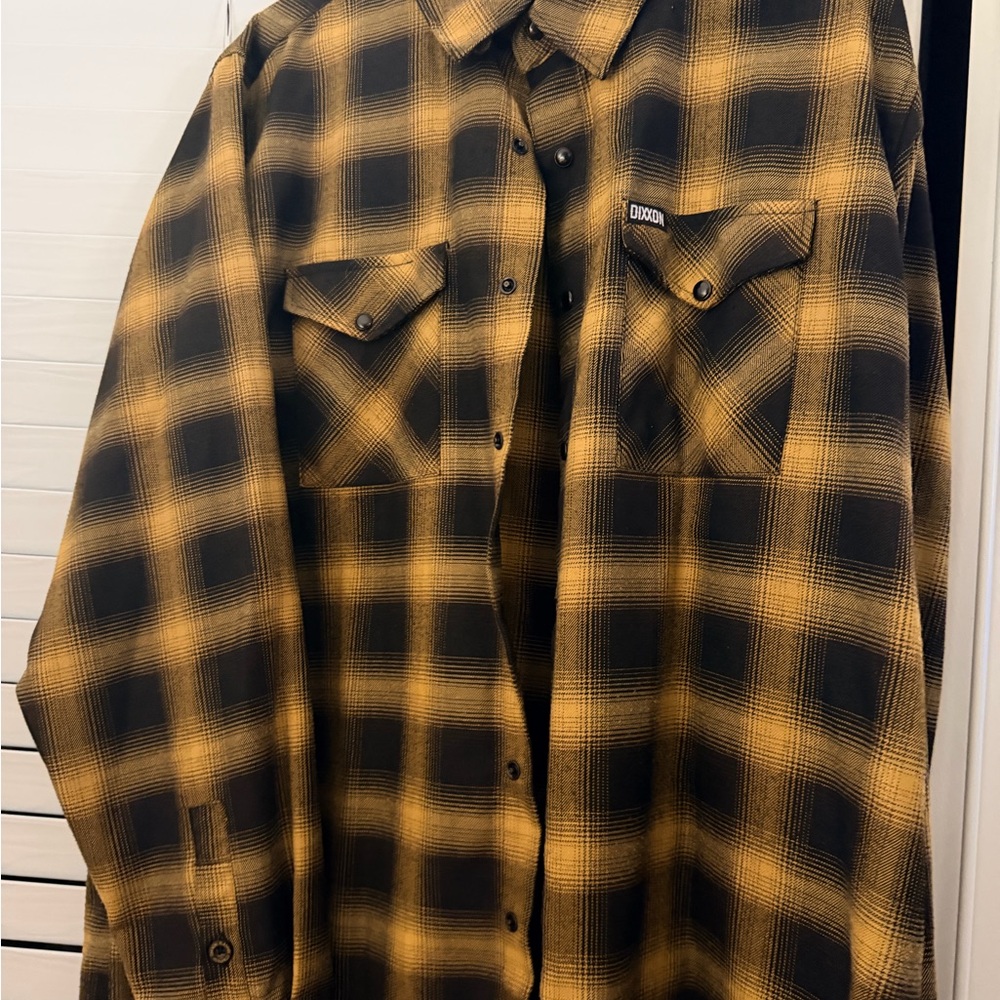 DIXXON Black and Gold Plaid Casual Button Down Shirt - Picture 2 of 2